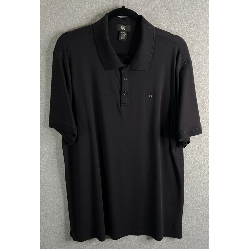 Calvin Klein CK Polo Shirt Men’s XL BLACK Short Sleeve Cotton Logo Classic